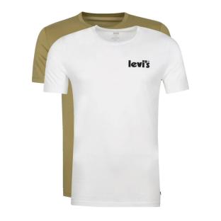 Lot x2 T-shirts Kaki/Blanc Homme Levi's Crew Graphic pas cher