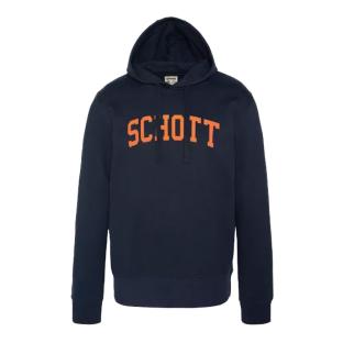 Sweat à capuche Marine/orange Homme Schott Logo pas cher