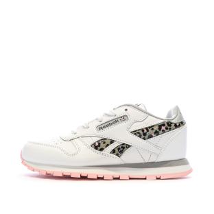 Baskets Blanc/Rose Fille Reebok Classic Leather pas cher