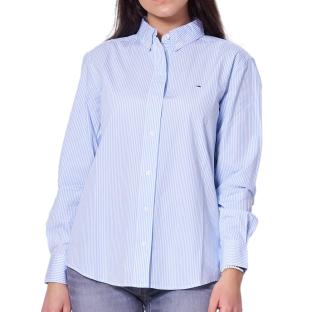 Chemise Manches Longues Blanches/Bleu Femme Tommy Hilfiger Essential pas cher