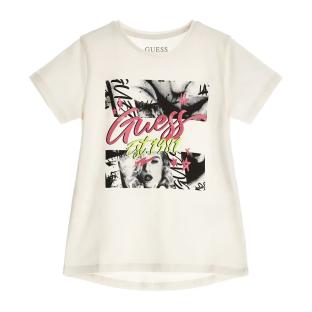 T-shirt Blanc Fille Guess High Low pas cher