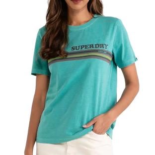 T-shirt Vert Femme Superdry Stripe Graphic pas cher