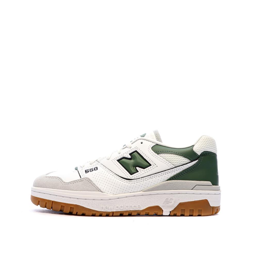 Baskets Blanc/Vert Homme New Balance 550 pas cher