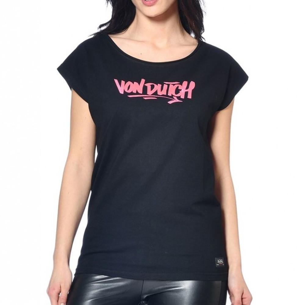 T-shirt Noir/Rose Femme Von Dutch Logo pas cher