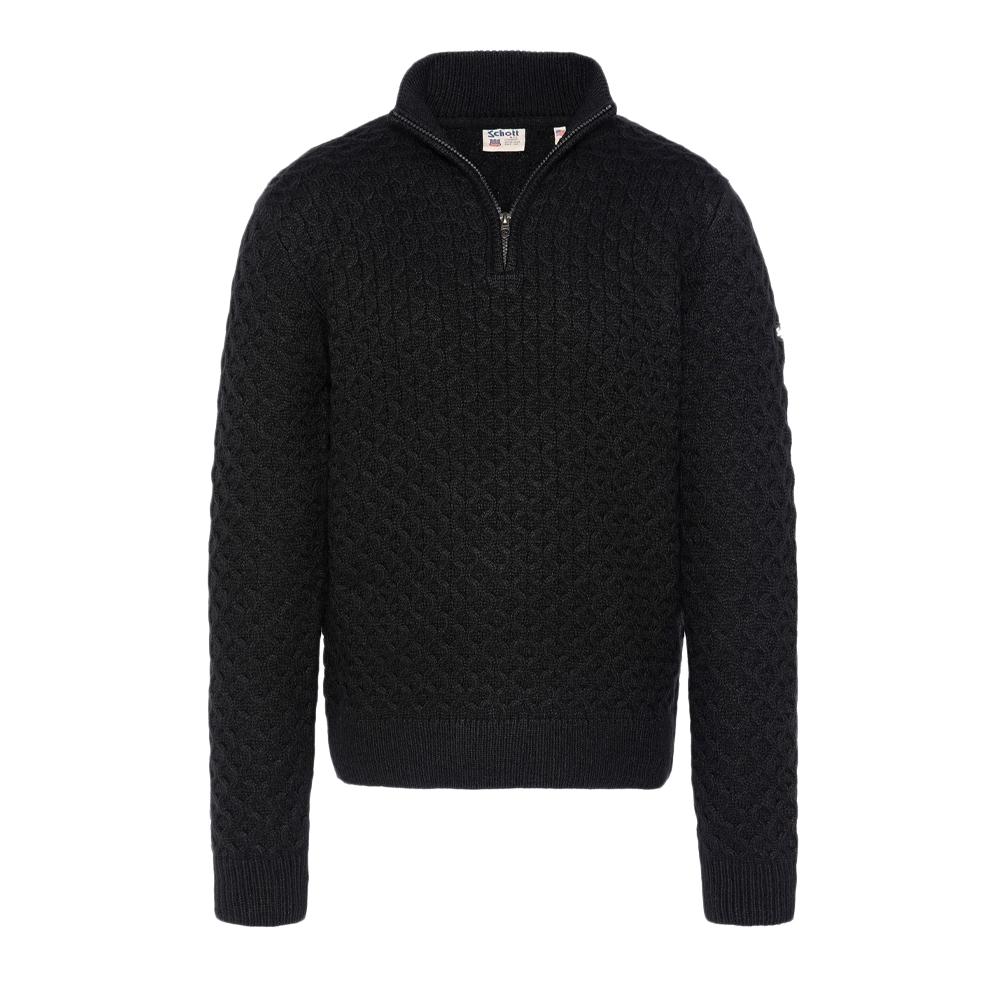 Pull 1/4 de Zip Noir Homme Schott Half pas cher