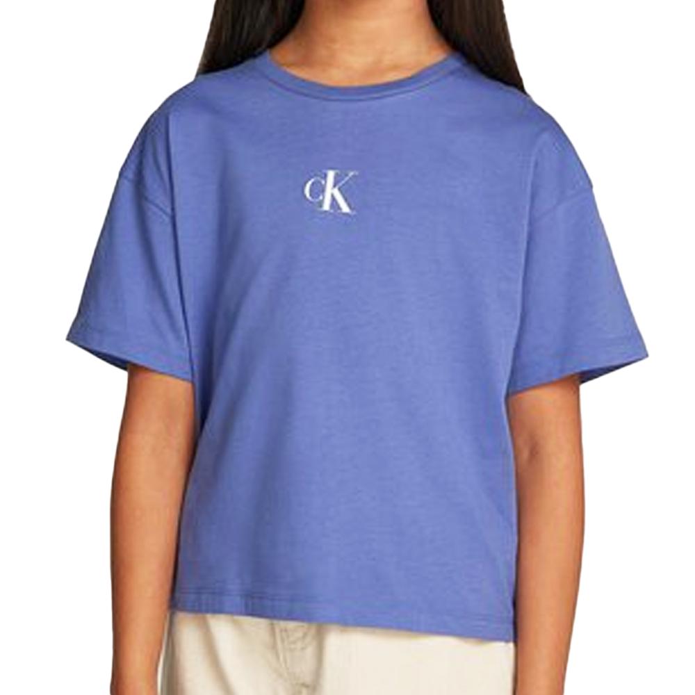 T-shirt Bleu Fille Calvin Klein Jeans PHS pas cher