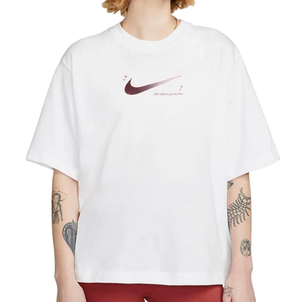 T-shirt Blanc/Rouge Femme Nike Boxy pas cher