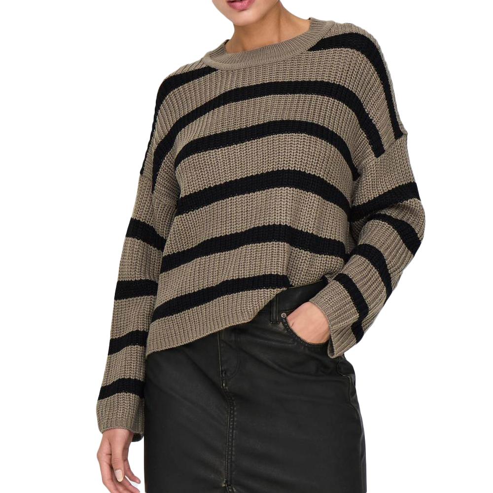 Pull Marron/Noir Femme JDY Stripe Pullover pas cher