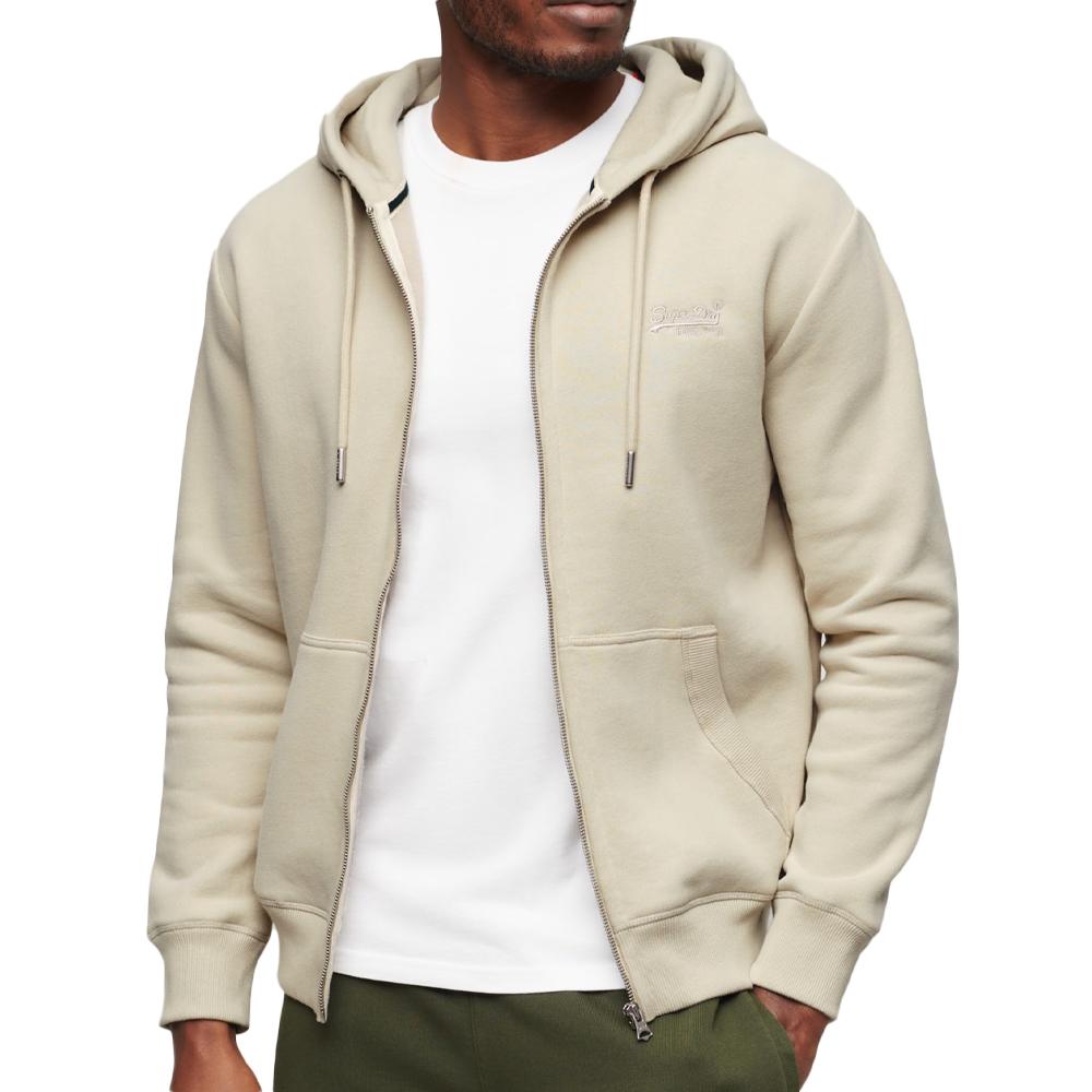 Sweat Zippe Capuche Beige Homme Superdry  Essential pas cher