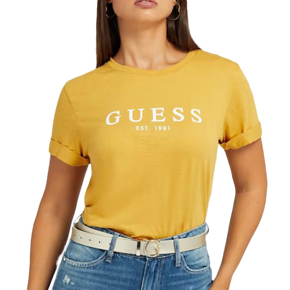 T-shirt Moutarde Femme Guess Rol1981 pas cher