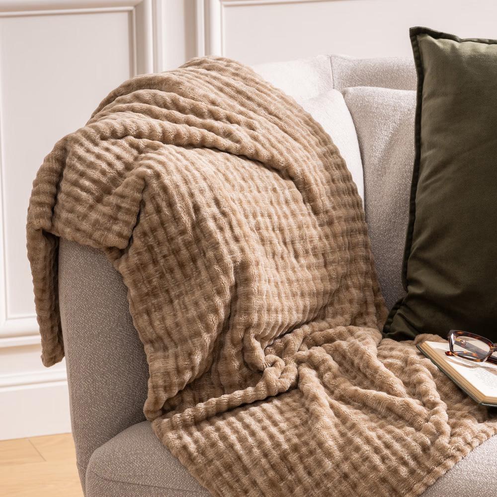 Plaid flanelle 3D Beige Atmosphera Viggo 125x150 cm vue 2