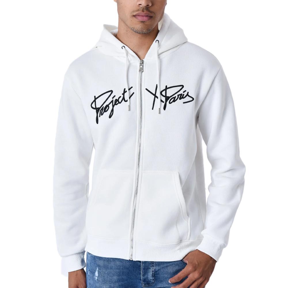 Sweat Zippé Blanc Homme Project X Paris Broderie Origin pas cher