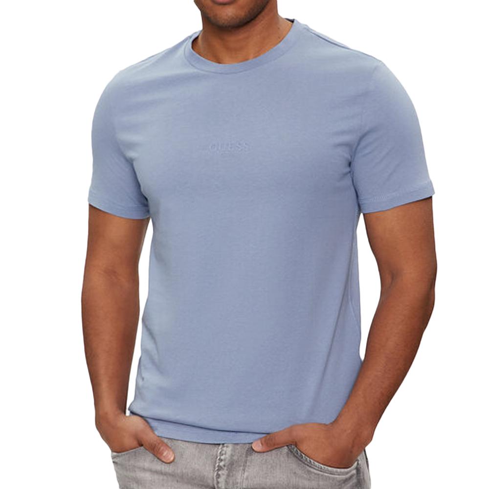 T-shirt Bleu Clair Homme Guess Aidy pas cher