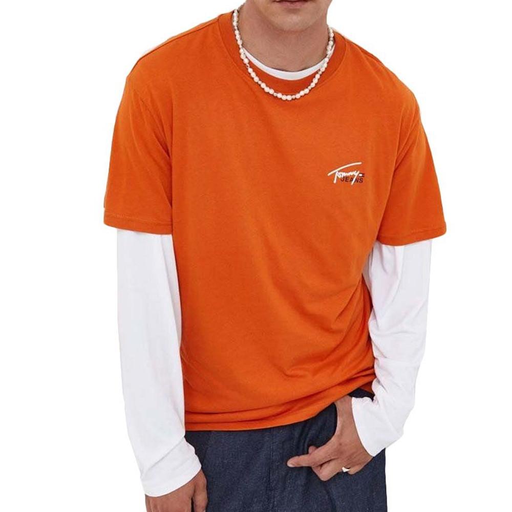 T-shirt Orange Homme Tommy Hilfiger Small Flag pas cher