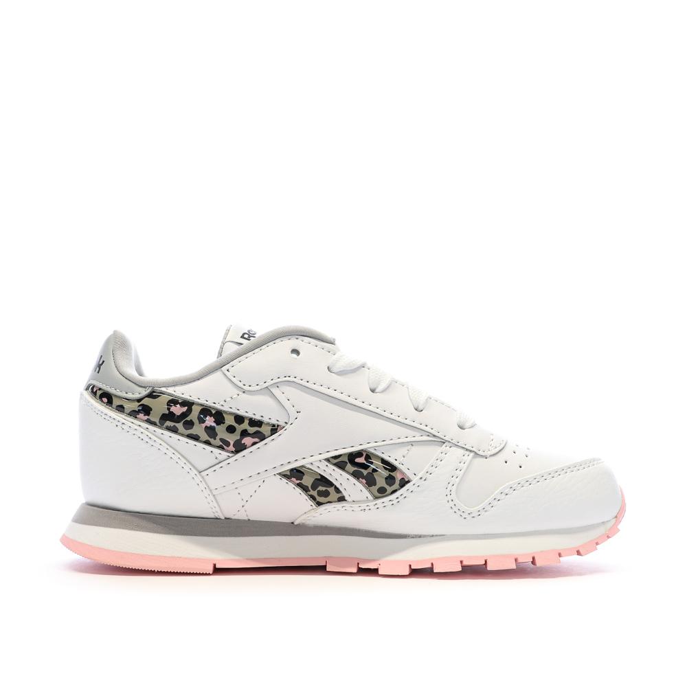 Baskets Blanc/Rose Fille Reebok Classic Leather vue 2