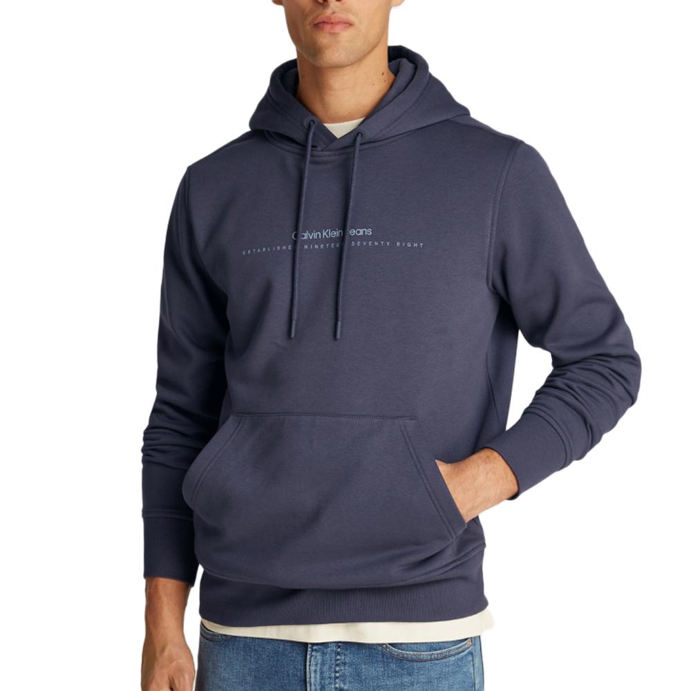 Sweat à Capuche Bleu Homme Calvin Klein Jeans Minimal pas cher