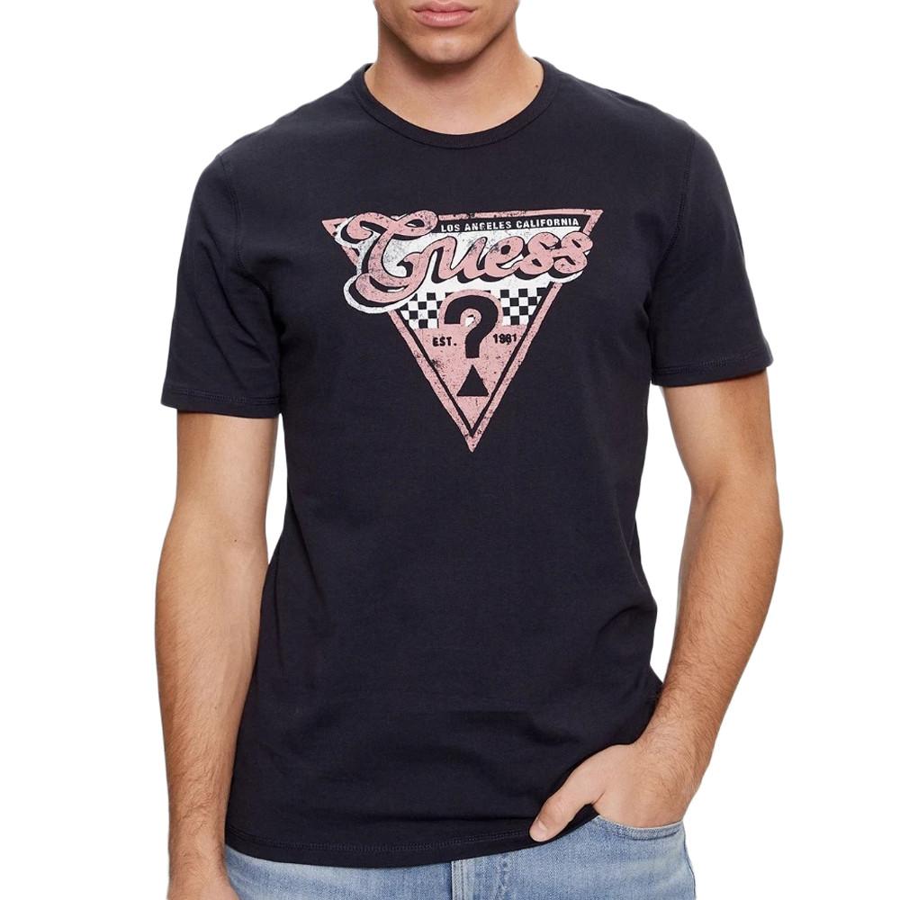 T-shirt Marine Homme Guess Triangle pas cher