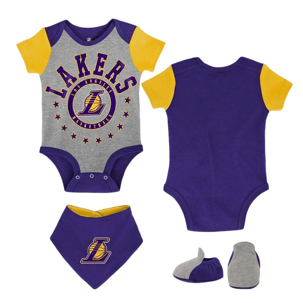 Ensemble 1 pièce avec bavoir Jaune/Violet Garçon Bébé NBA Los Angeles Lakers pas cher