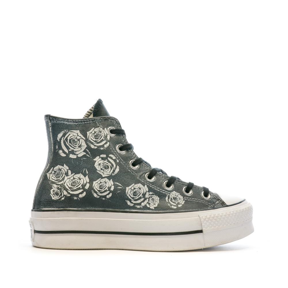 Baskets Grise Femme Converse Leather Roses vue 2