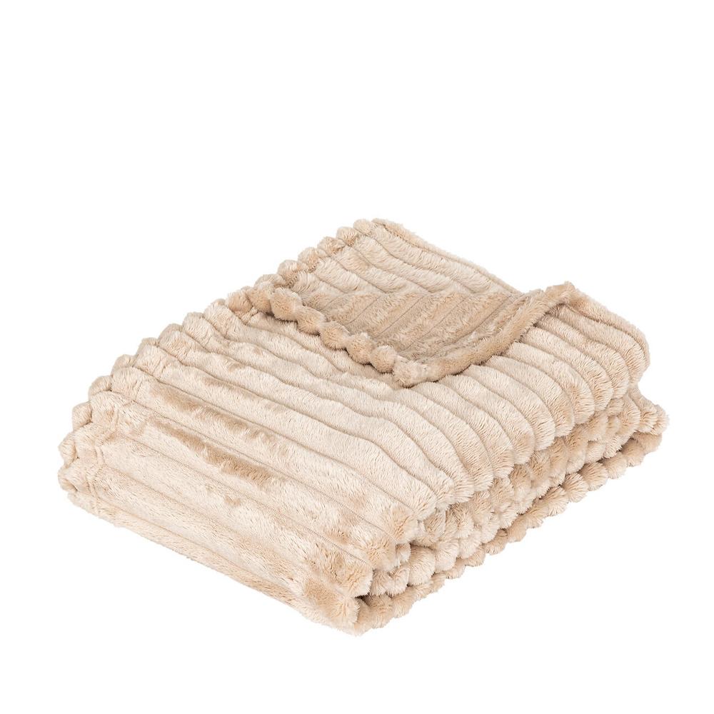 Plaid flanelle Beige Atmosphera 130x170 Mattias pas cher