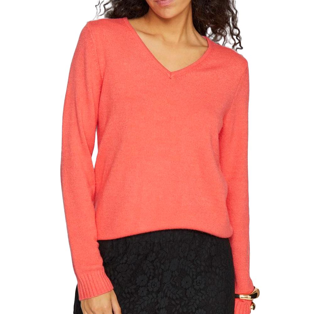 Pull Col V Rose Fluo Femme Vila 69 pas cher