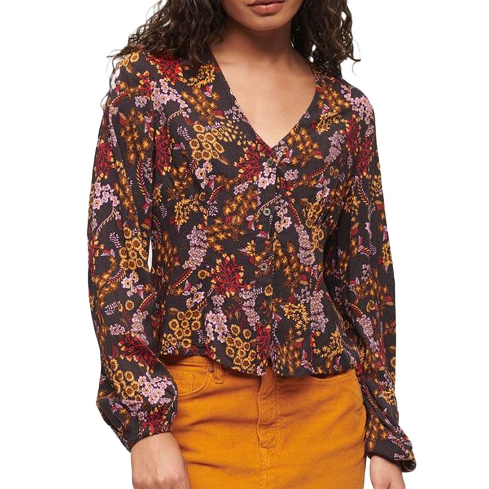 Blouse Noir à Motifs Femme Superdry Printed pas cher