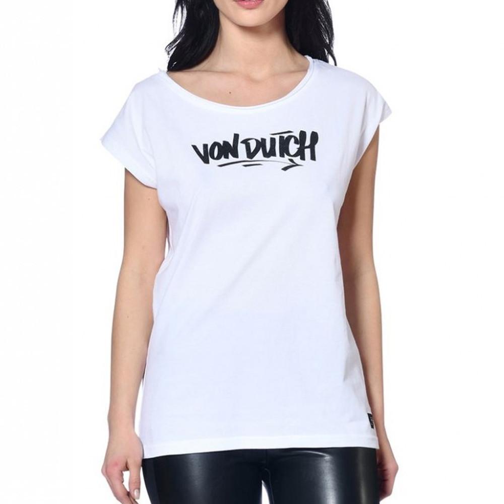 T-shirt Blanc Femme Von Dutch Logo pas cher
