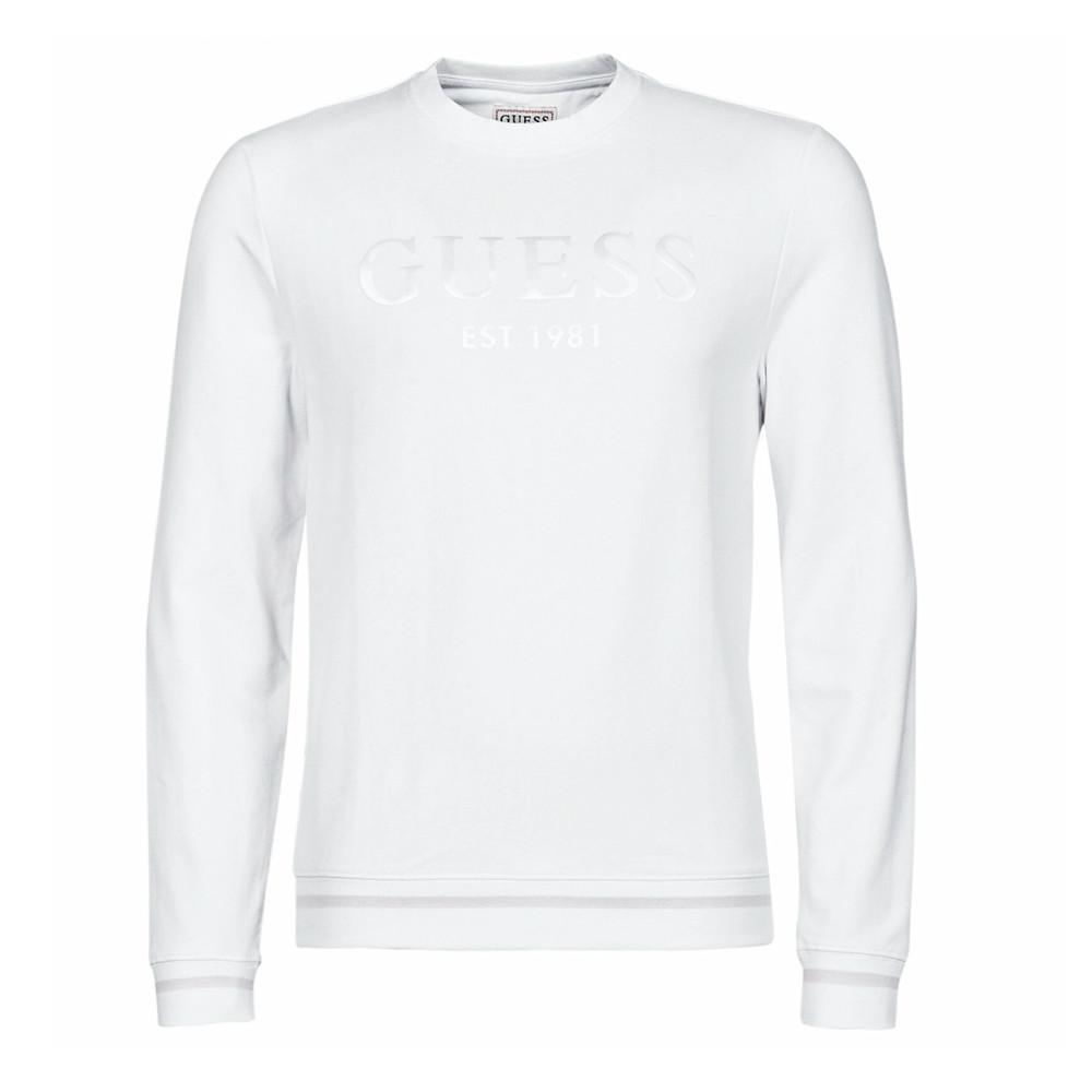 Sweat Blanc Homme Guess CN Fleece pas cher