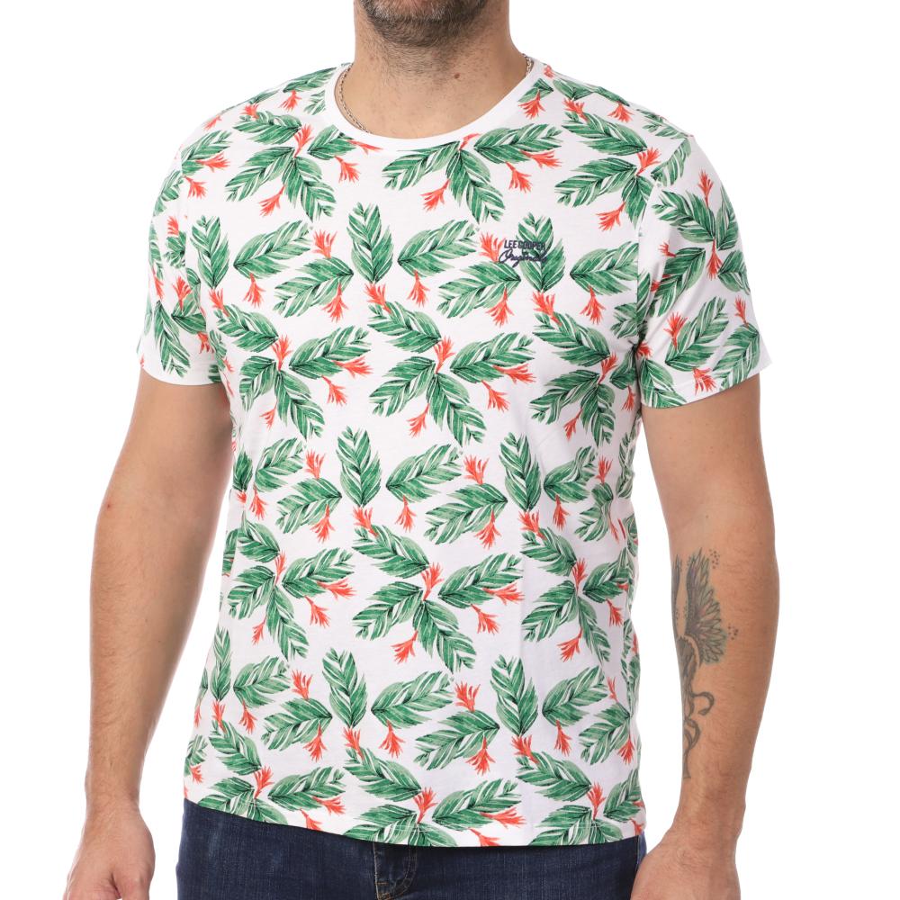 T-shirt Blanc/Vert Homme Lee Cooper Opog pas cher