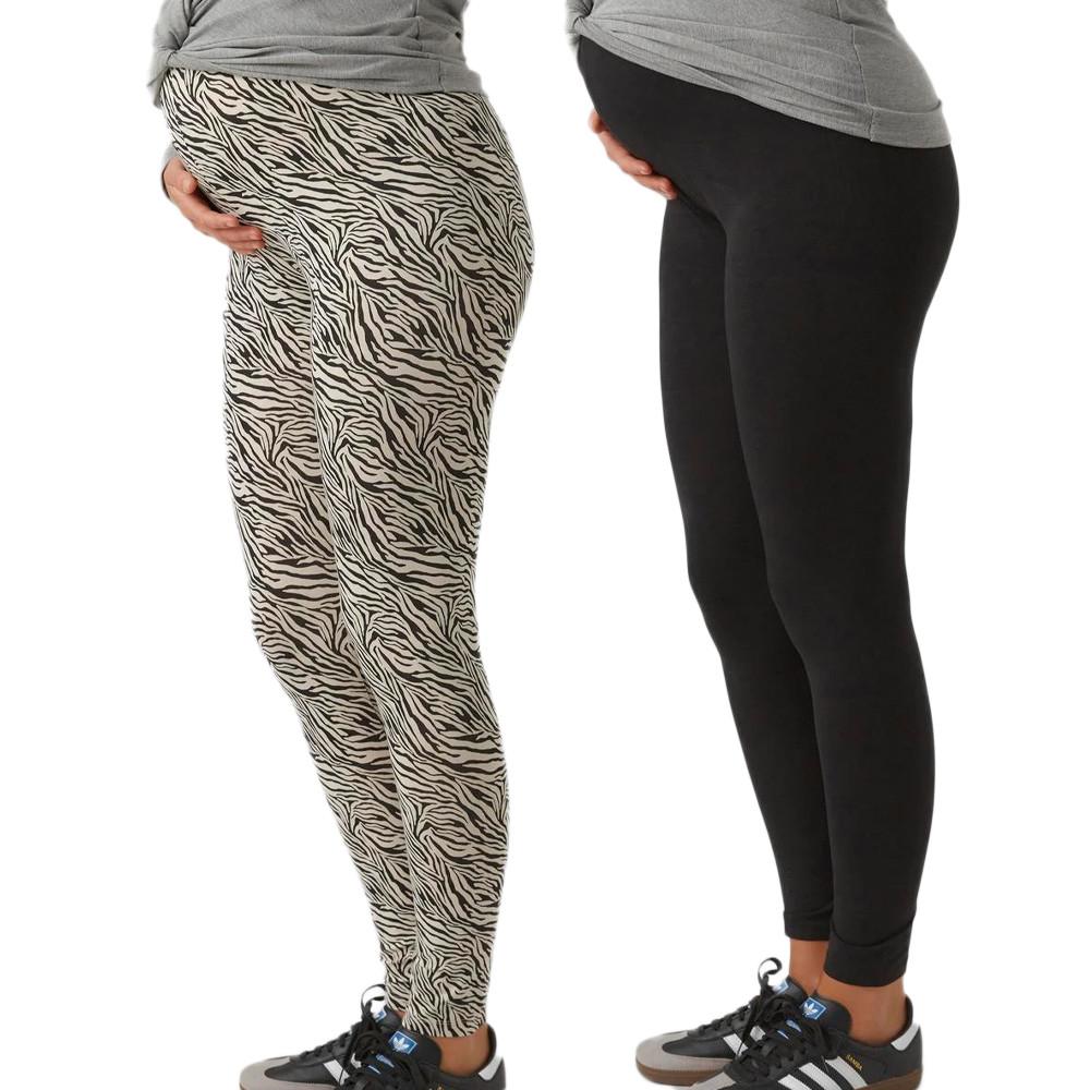 X2 Leggings de Grossesse Beige/Noir Femme Mamalicious Lemma pas cher