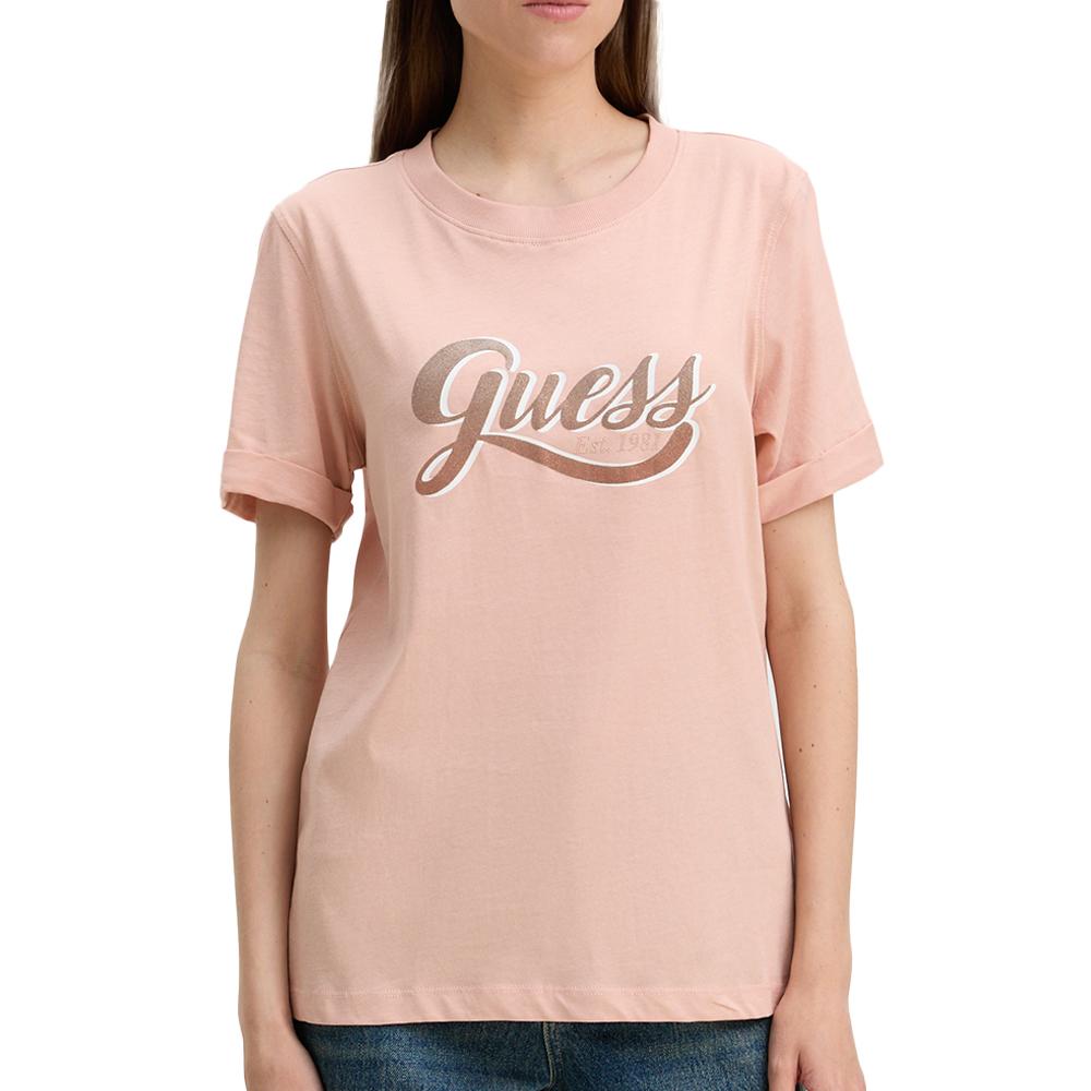 T-shirt Rose Femme Guess Glittery pas cher