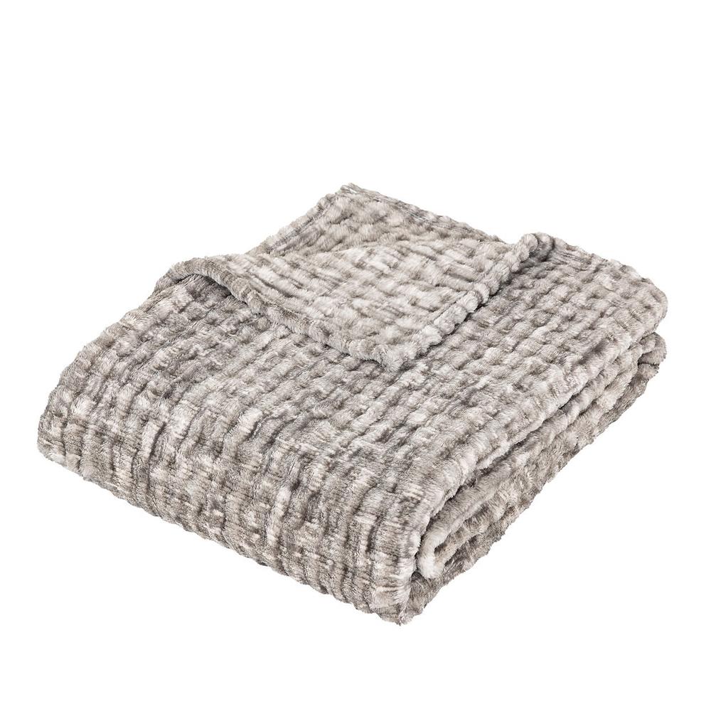 Plaid flanelle 3D Gris Atmosphera Viggo 125x150 cm pas cher