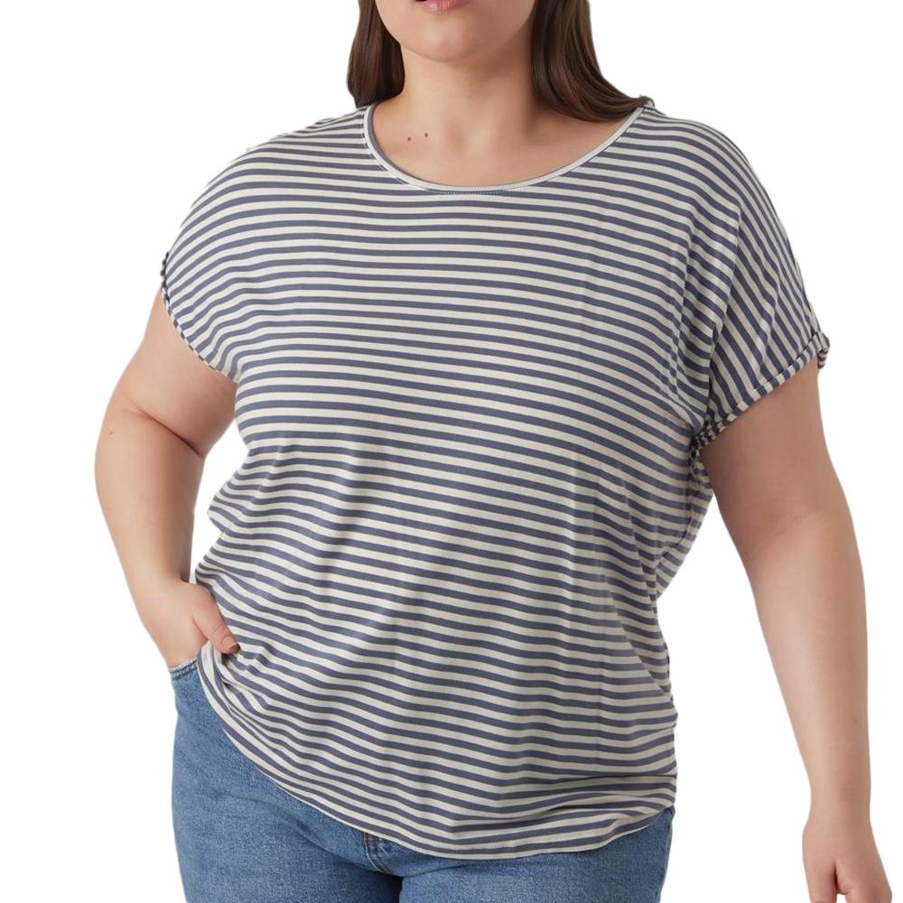 T-shirt Bleu à rayures Femme Vero Moda Aya Curve pas cher