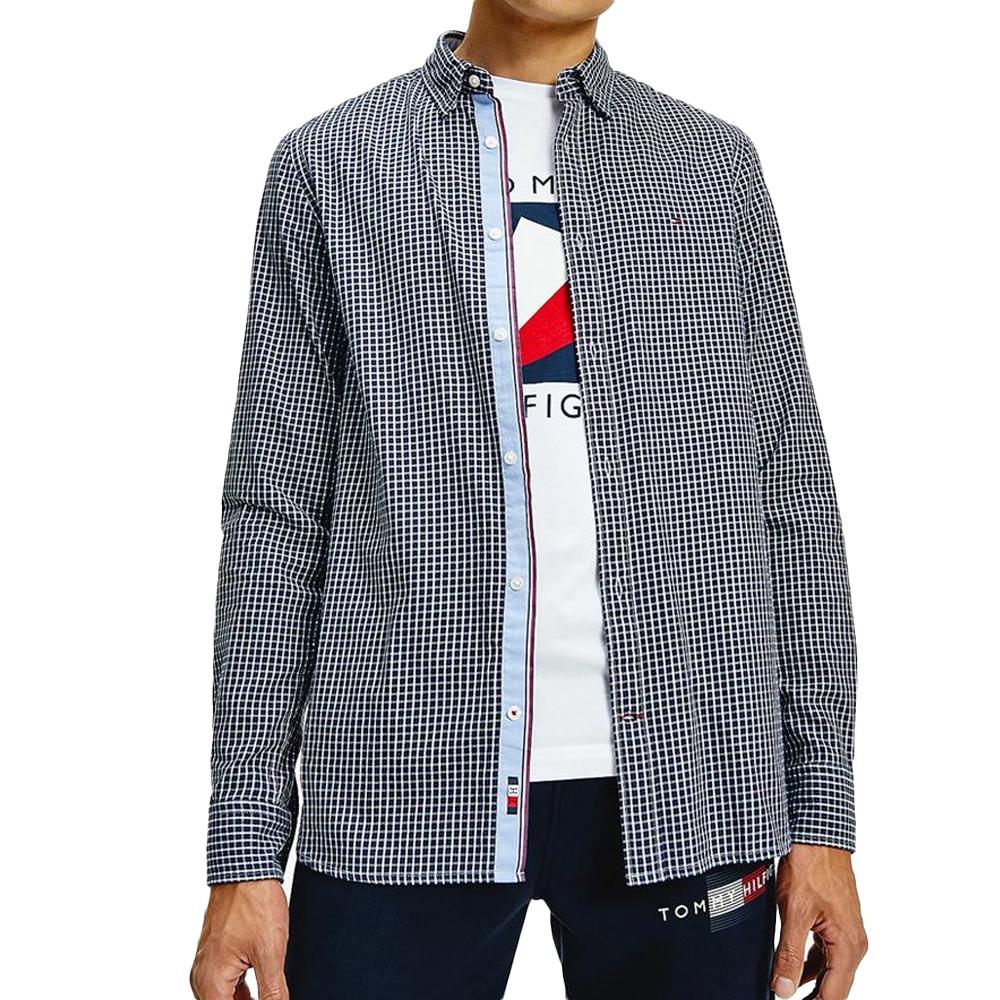 Chemise à Carreaux Manches Longues Marine Homme Tommy Hilfiger pas cher