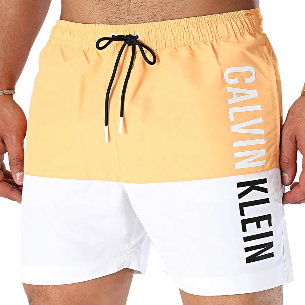 Short de bain Orange/Blanc Homme Calvin Klein Jeans KM0KM00994 pas cher