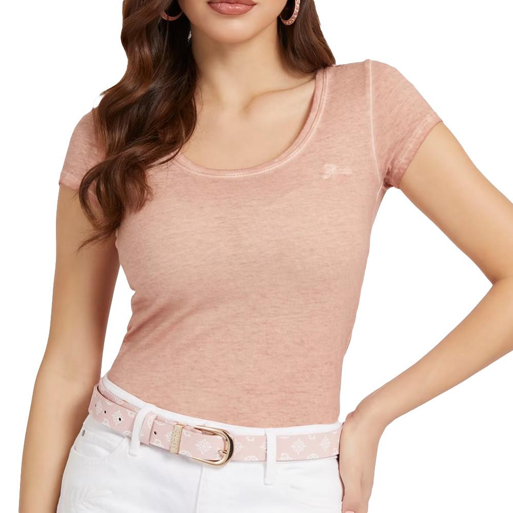 T-shirt Rose Clair Femme Guess Script pas cher