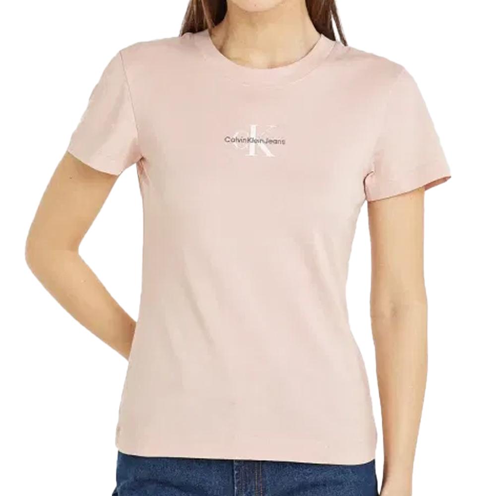 T-shirt Rose Femme Calvin Klein Jeans Monologo Slim pas cher