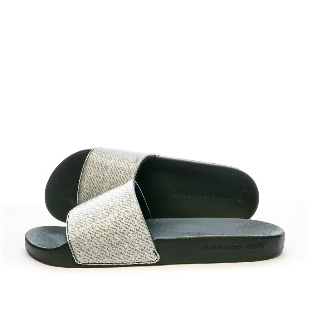 Claquette Gris irisé Homme Calvin Klein Jeans Slide Lenticular pas cher