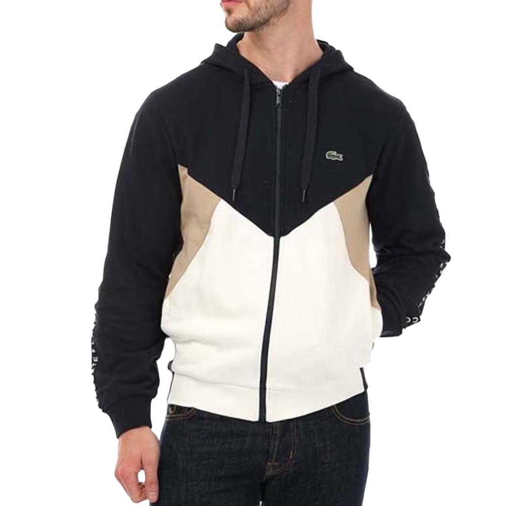 Sweat à Capuche Blanc/Marron Homme Lacoste SH6905 pas cher