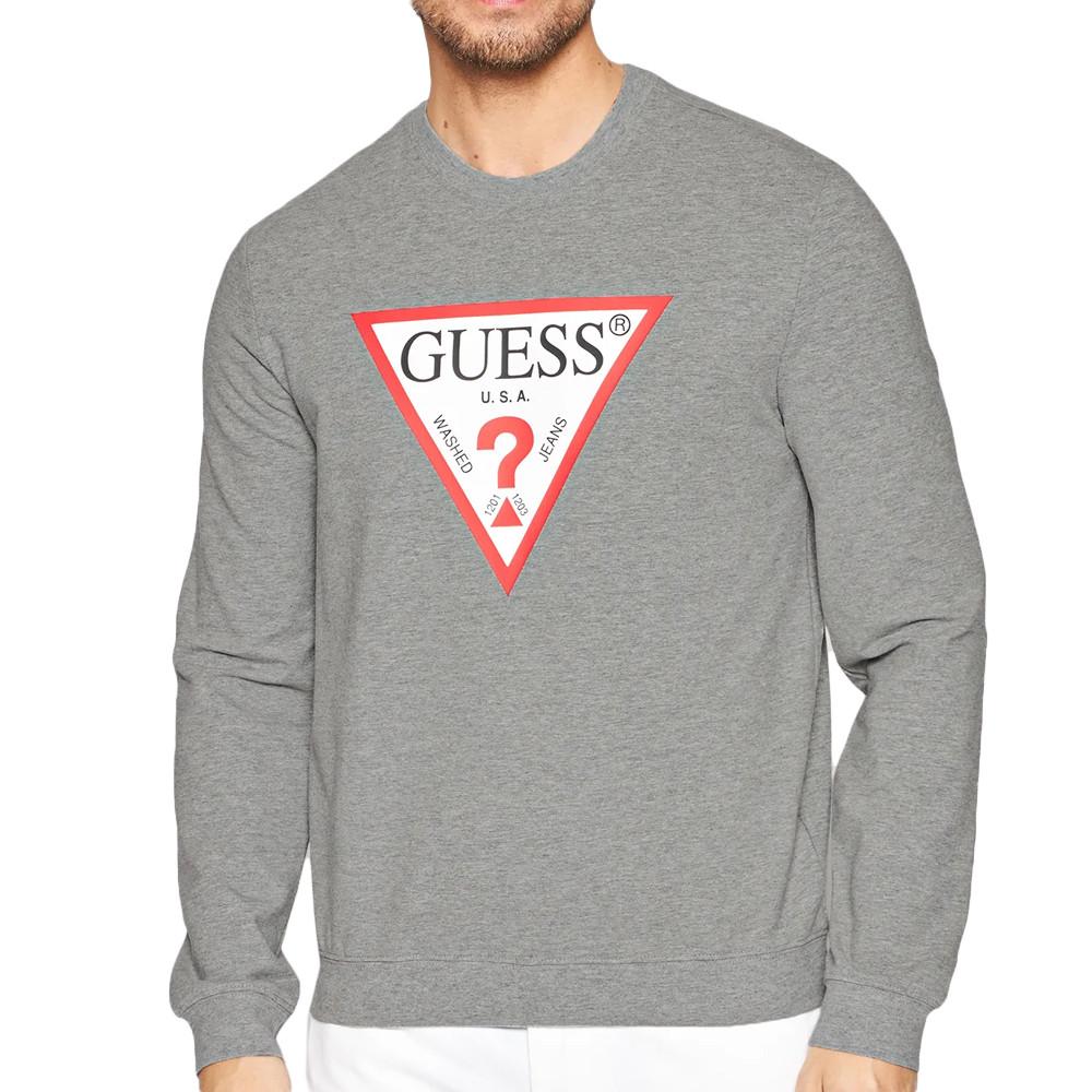 Sweat Gris Homme Guess Triangle Logo pas cher