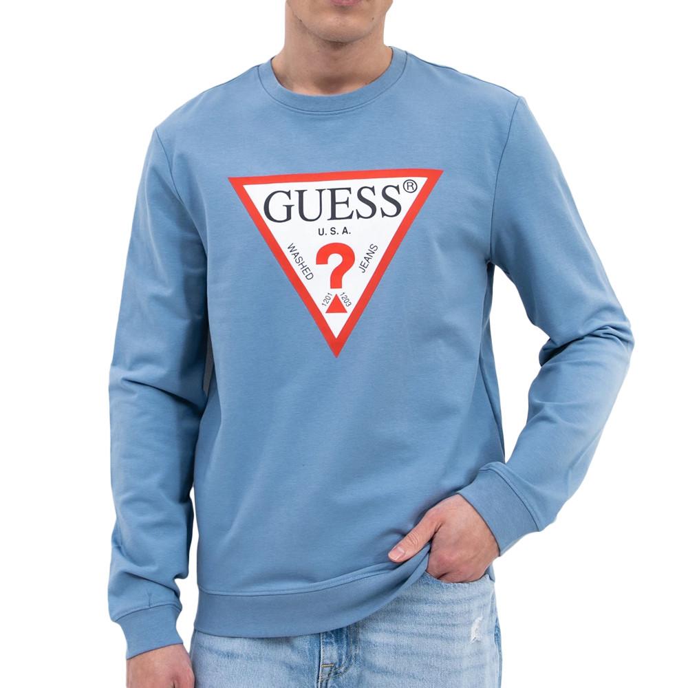 Sweat Bleu Homme Guess Triangle Logo pas cher