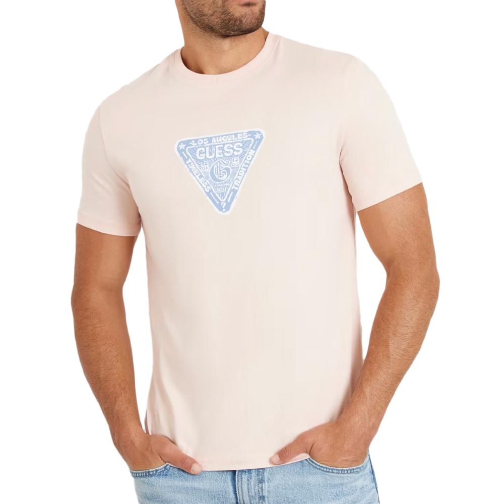 T-shirt Rose Homme Guess Small Triangle Logo pas cher