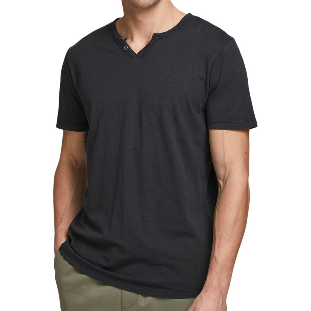 T-shirt Noir Homme Jack & Jones Split Neck pas cher