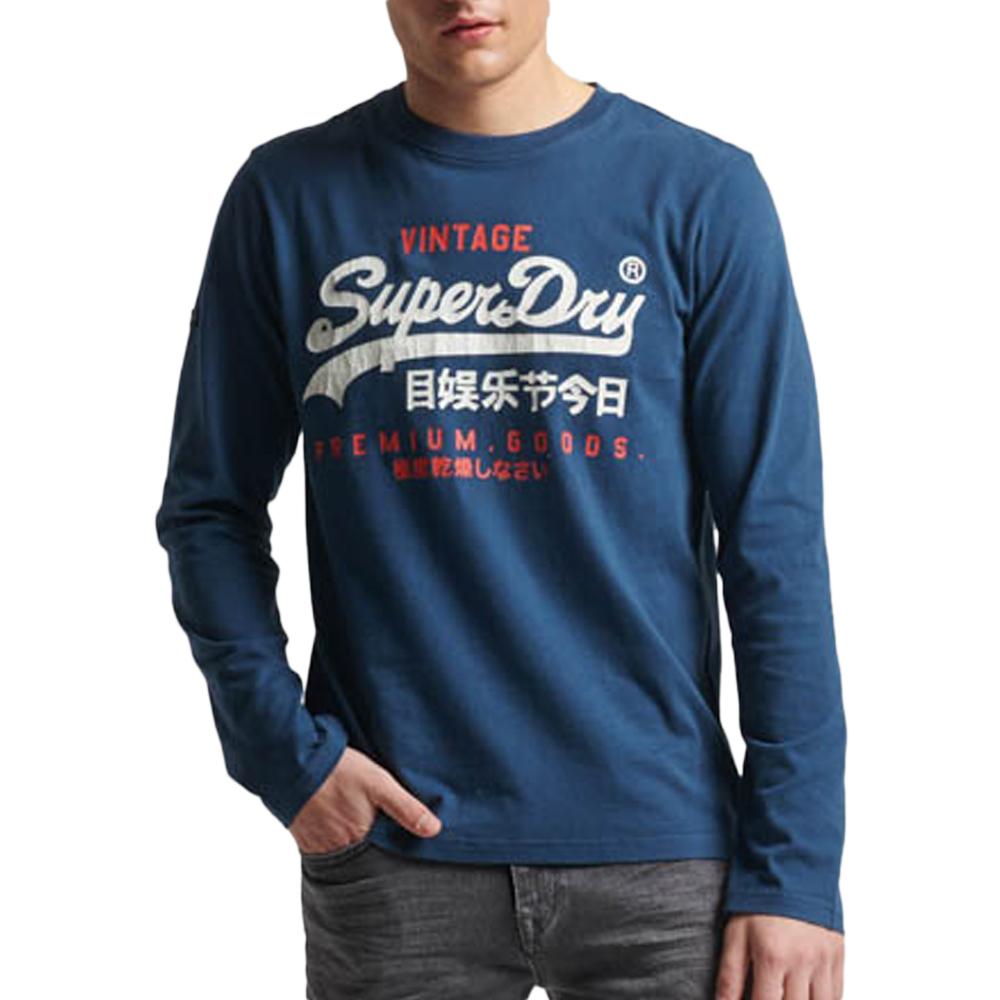 T-shirt Manches Longues Bleu Homme SUPERDRY Classic Vl Heritage pas cher