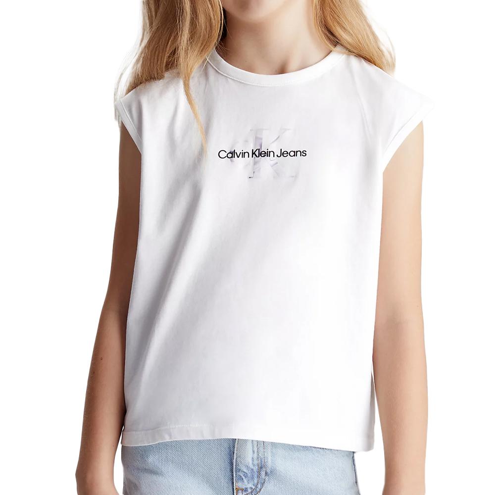 Débardeur Blanc Fille Calvin Klein Jeans Monologo pas cher