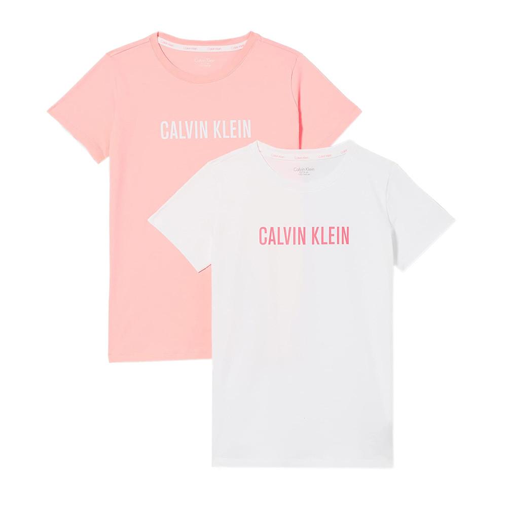 Lot x2 T-shirts Rose/Blanc Fille Calvin Klein Intense Power pas cher