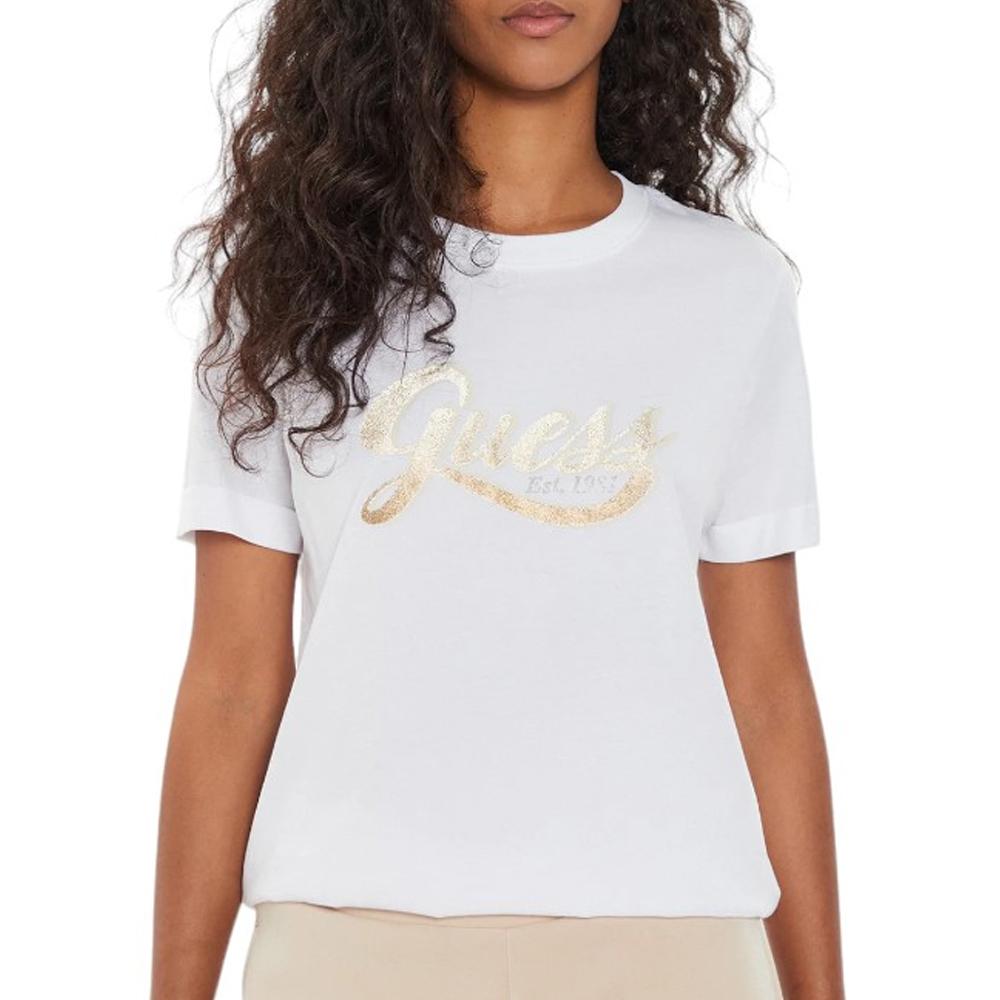 T-shirt Blanc Femme Guess Glittery pas cher