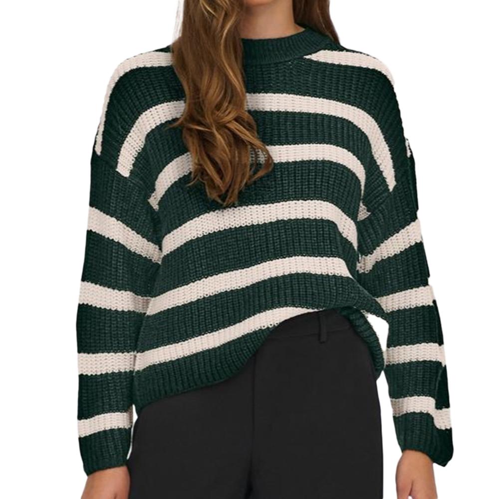 Pull Blanc/Vert à Motifs Femme JDY Stripe Pullover pas cher