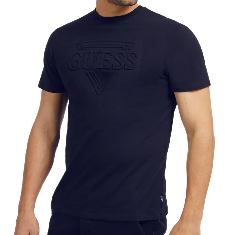 T-shirt Marine Homme Guess Embossed pas cher