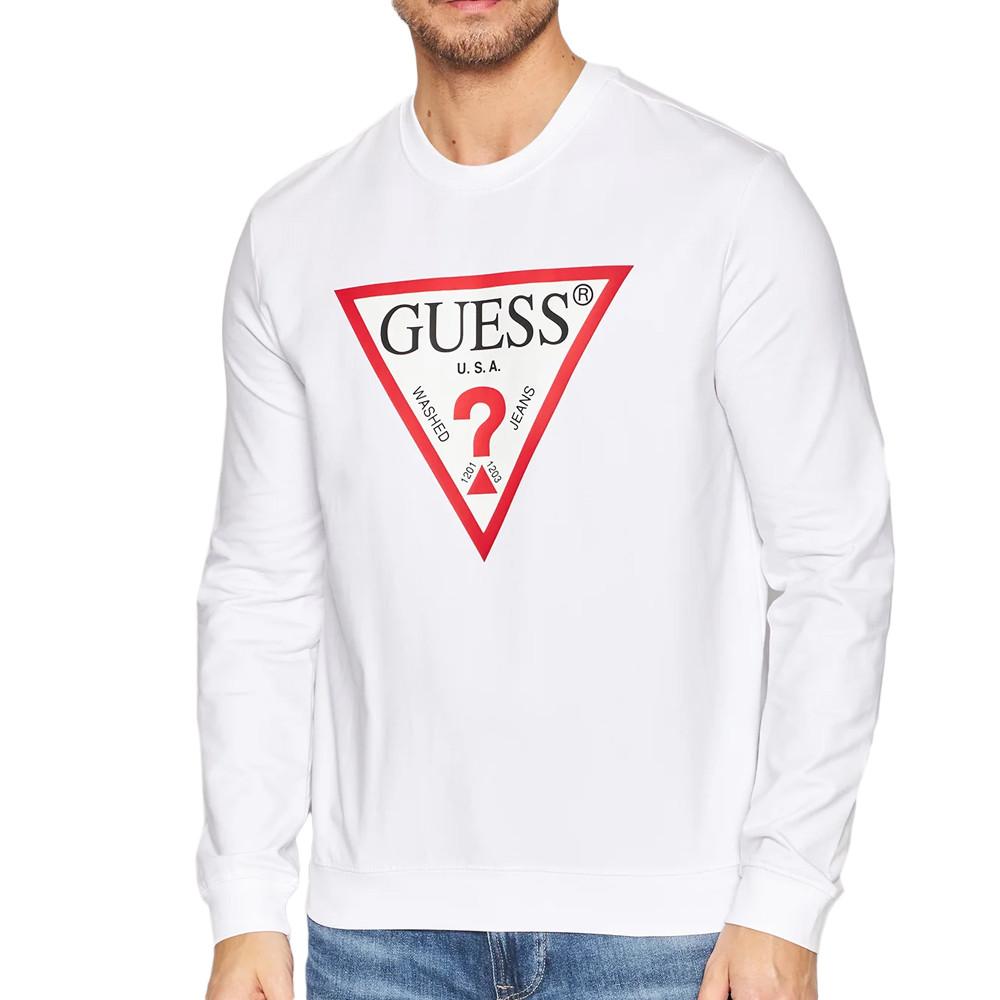 Sweat Blanc Homme Guess Triangle Logo pas cher